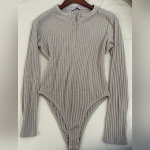 Zara TAN Ribbed Bodysuit
